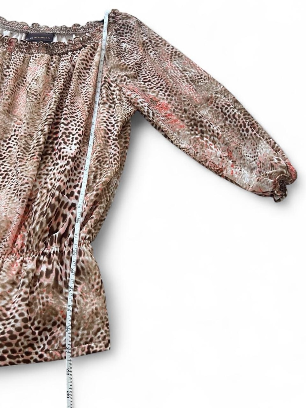 Dana Buchman Brown Animal Print Peasant Blouse - Picture 5 of 8